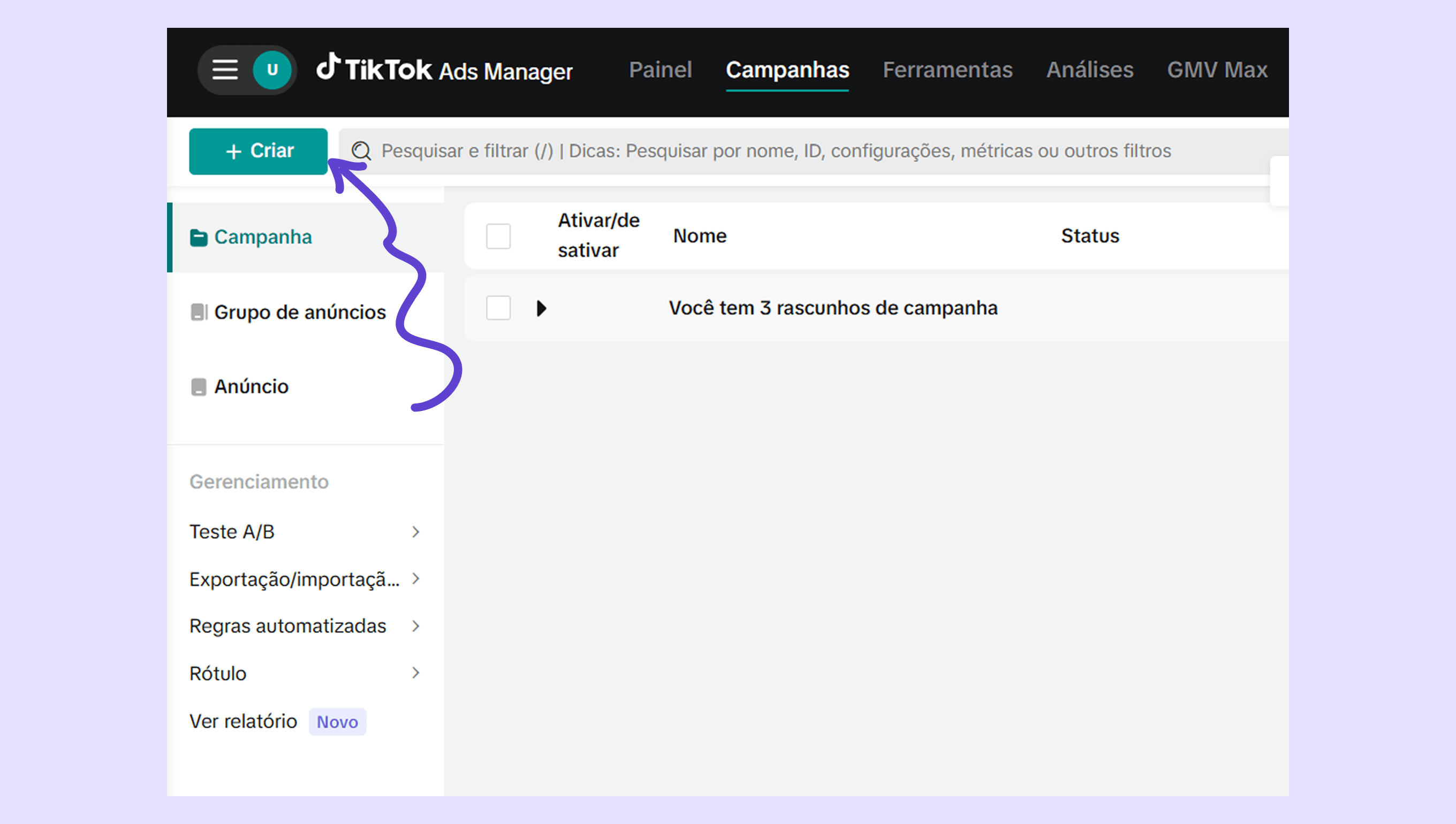 TikTok Ads Manager interface showing campaign creation and management options.
